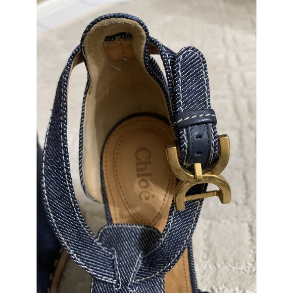 Authentic Chloe Blue Denim Wedge Espadrilles Sandals Size 39.5 (US 8.5) - Picture 3 of 9